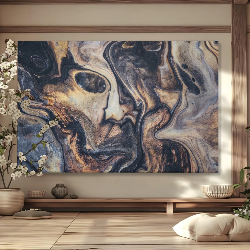 Tablou canvas cu tablou canvas cu pictura abstracta aurie si neagra, fara rama, pe sasiu de lemn